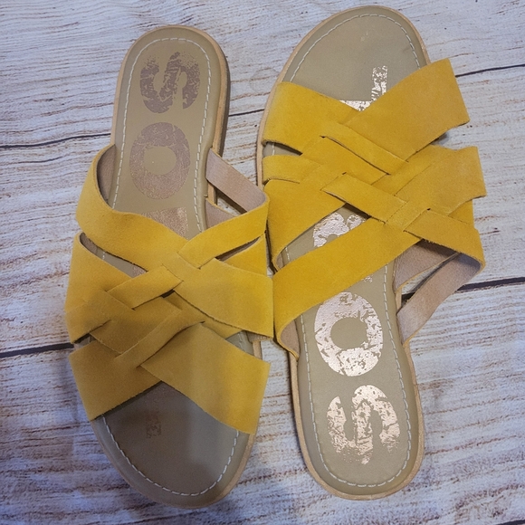 Sorel Yellow Crisscross Sandals - Picture 2 of 4